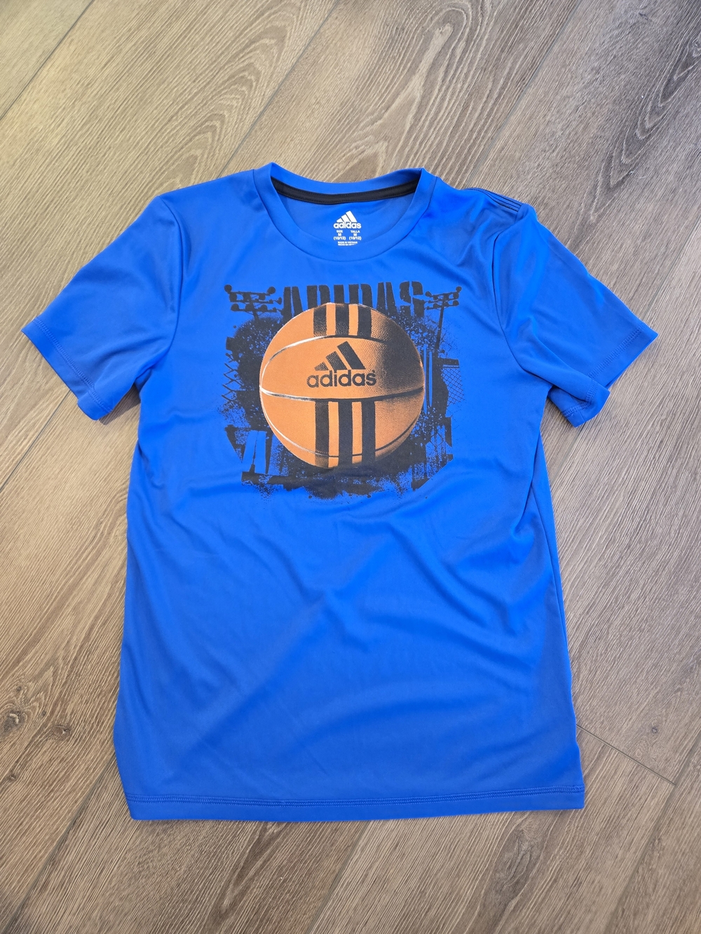 adidas Blue Short Sleeve Tee with Orange Basketball Graphic